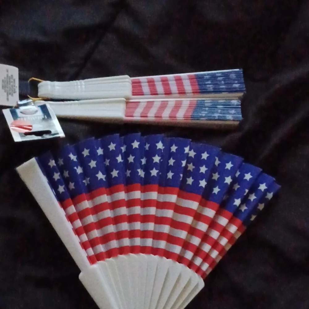 Patriotic (3) American Flag Hand Fans 9.5